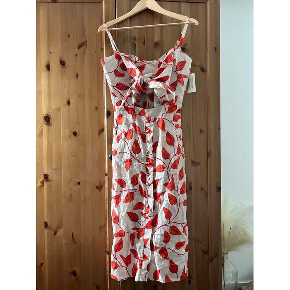 NWT Johanna Ortiz Desirade Dress Midi Sleeveless Cutout Womens 6 Date Leaf Print - Picture 4 of 16